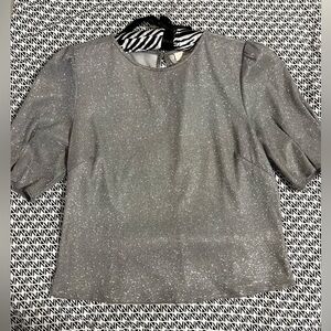Elegant Silver Shimmer Puffed Sleeve Women's Top size S